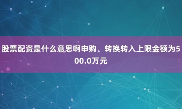 股票配资是什么意思啊申购、转换转入上限金额为500.0万元